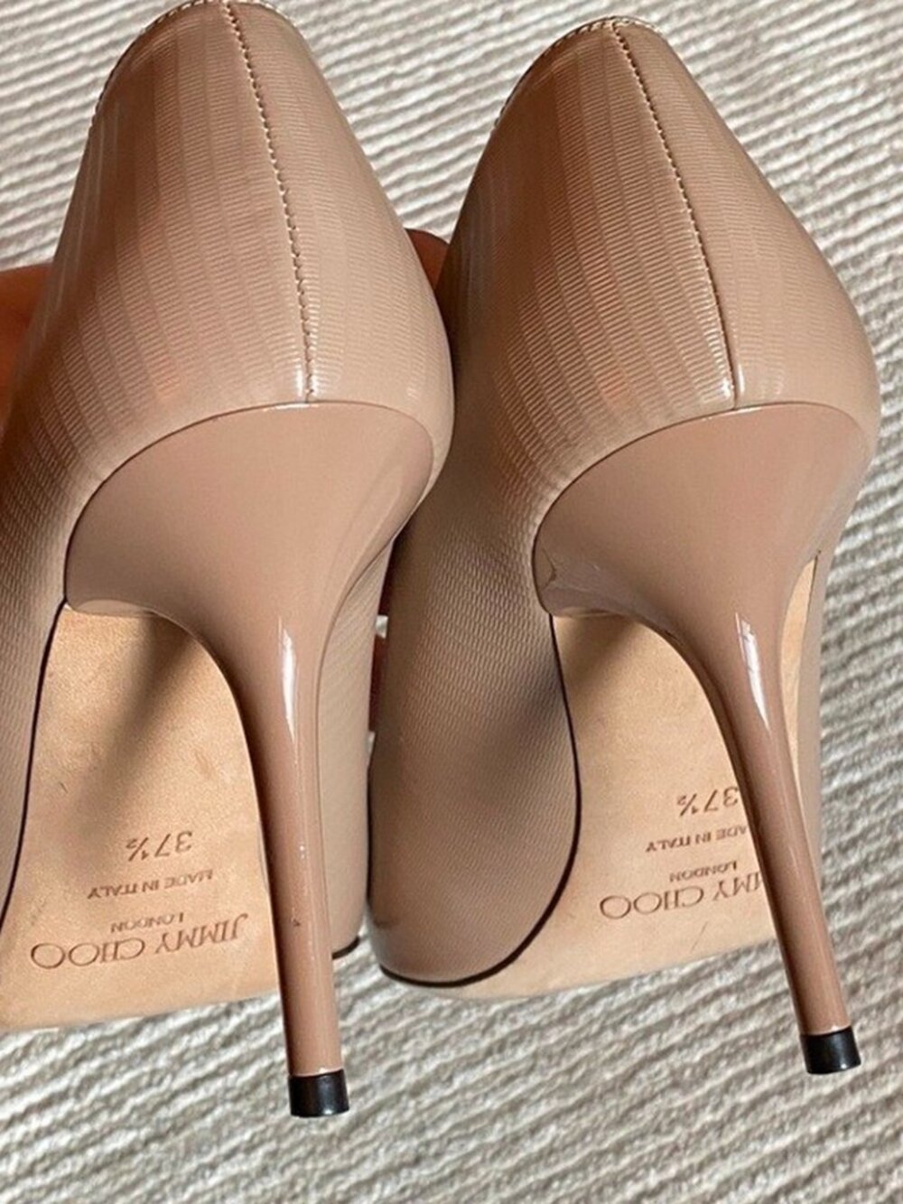 Jimmy Choo Love 85 Textured Leather Nude Tan Pumps Closed Toe Heels - Picture 4 of 8